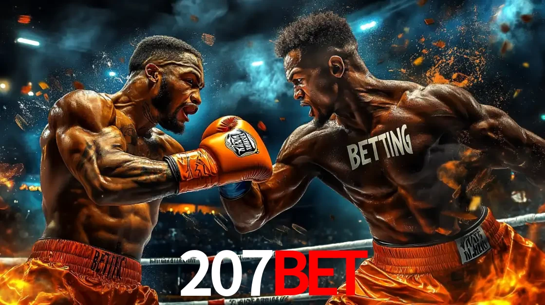 Dois boxeadores em uma luta intensa e explosiva, representando a adrenalina e as oportunidades de apostas em esportes de combate disponíveis na plataforma 207bet.