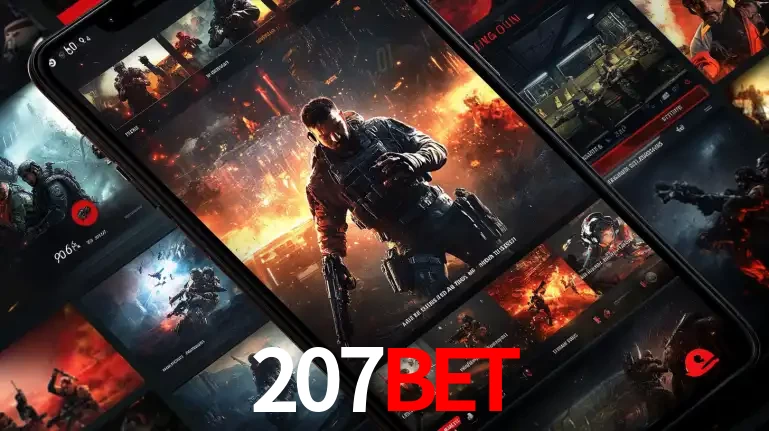 Tela de um celular exibindo uma galeria de jogos de tiro com temática militar, mostrando a variedade de e-sports disponíveis para apostas na plataforma de entretenimento 207bet.