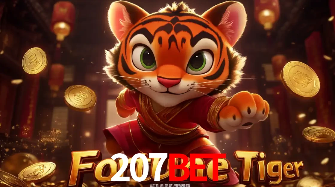 O carismático mascote do jogo de slot Fortune Tiger, um tigre fofo em pose de artes marciais, pronto para trazer sorte e multiplicadores de ganhos no cassino online 207bet.