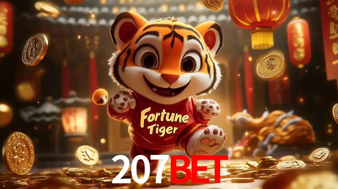 O alegre personagem do Fortune Tiger correndo sobre um caminho de moedas de ouro, simbolizando os grandes prêmios e a diversão do popular jogo de slot do 207bet.